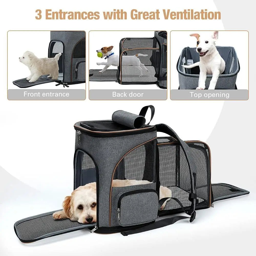 Expandable Pet Backpack Carrier for Small Dogs, Airline-Approved with Safety Leash, Grey