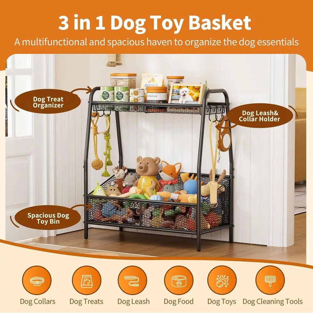 Large Dogs Toy Bin with Storage Organizer, Chew-Resistant Toy Box for Dog Supplies, Pet Toy Box and Storage