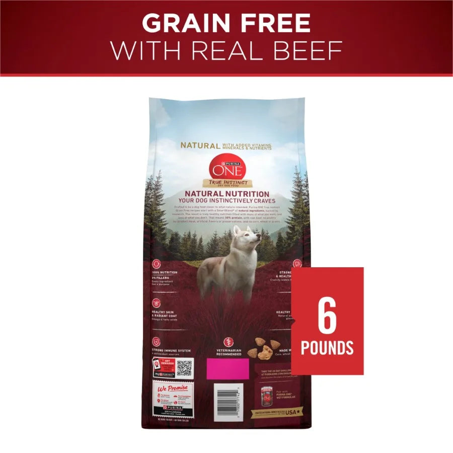 Grain Free Natural High Protein Dog Food Formula True Instinct with Real Beef with Added Vitamins, Minerals and Nutrients, 6 lb