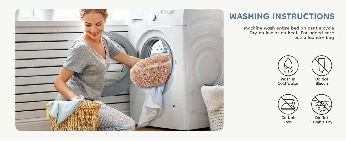 Calming Dog Bed for Small to Large Dogs Washable Pet Bed Anti-Slip Round Fluffy Plush Faux Fur Dog Bed