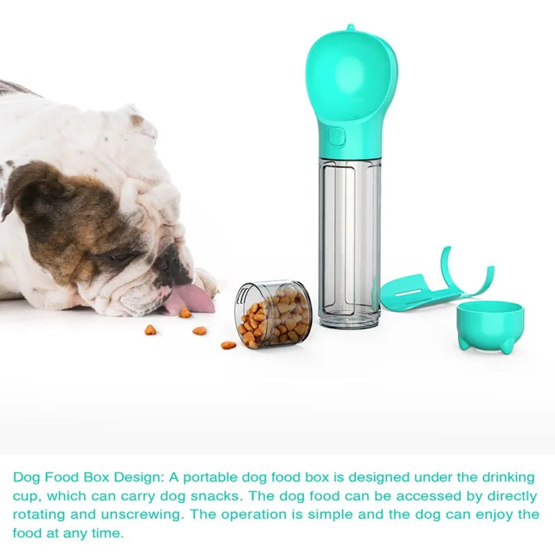 300ml Dog Water Bottle 4 in 1 Portable Pet Water Bowl Dispenser with Dog Whistle, Pet Travel Water Cup with Food Container