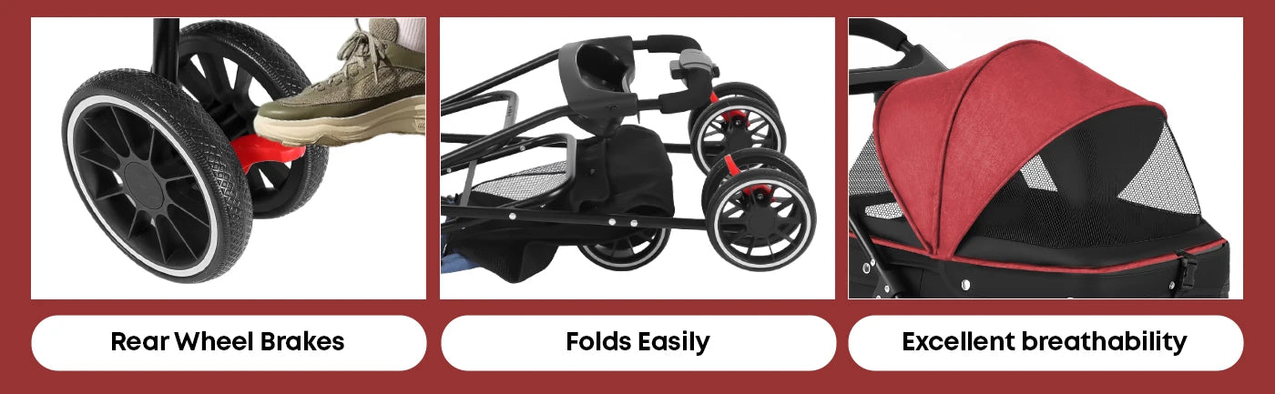 Pet Stroller For Small Medium Dogs 3 Wheels Foldable with Breathable Mesh Canopy Pet Travel Carrier Suitable Outdoor Travel