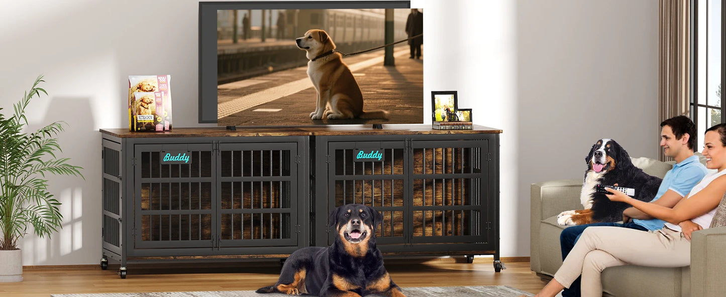 Dog Crate Furniture with Casters, Heavy Duty Dog Kennel Indoor for Small to Large Dogs, Decorate House as TV Stand, Bedside Table