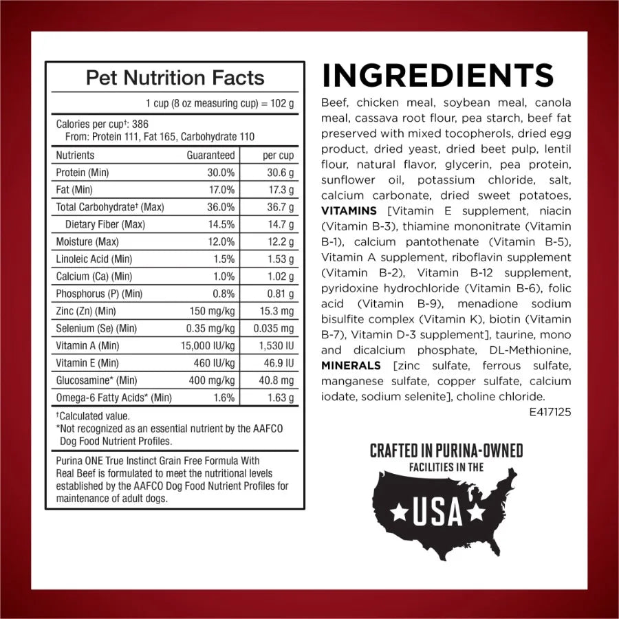 Grain Free Natural High Protein Dog Food Formula True Instinct with Real Beef with Added Vitamins, Minerals and Nutrients, 6 lb