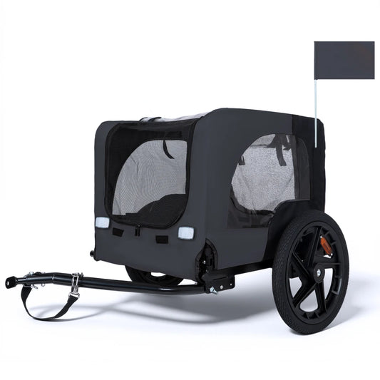 Outdoor Heavy Duty Collapsible Pet Bike Trailer with 16-Inch All-Terrain Wheels & Universal Hitch - Foldable Dog/Cargo Carrier Cart for Bicycles, Black + Dark Gray