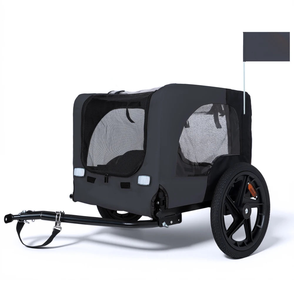 Outdoor Heavy Duty Collapsible Pet Bike Trailer with 16-Inch All-Terrain Wheels & Universal Hitch - Foldable Dog/Cargo Carrier Cart for Bicycles, Black + Dark Gray