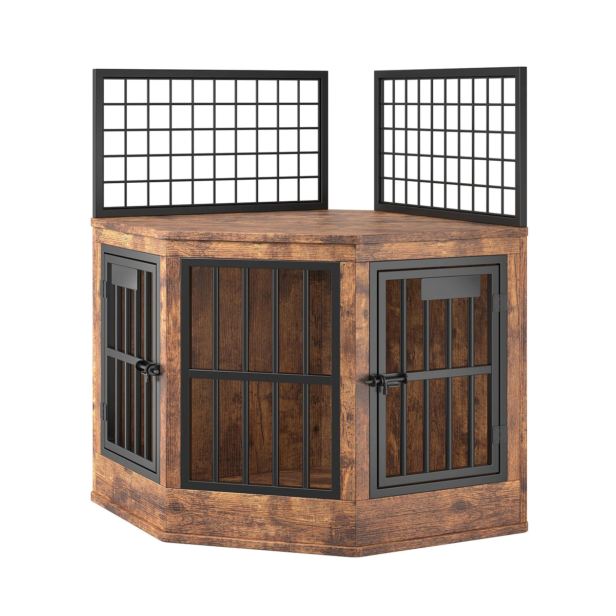 Corner Dog Crate Furniture Modern Indoor Dog Cage Decorative Pet House TV Stand for Medium and Large Sized Dogs Kennel Brown