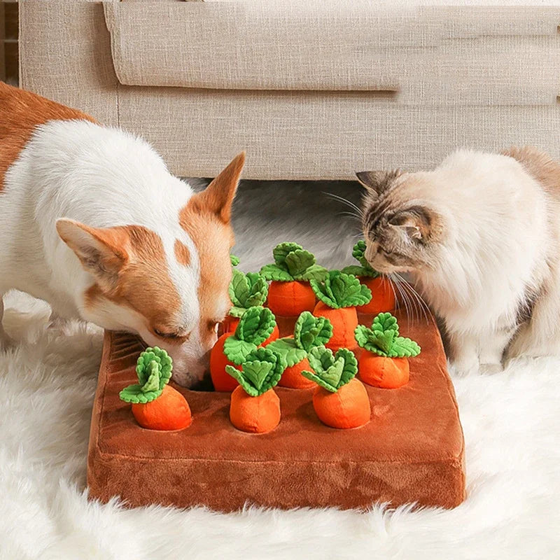 Innovative Dog Toys Snuffle Mat for Small Dogs Plush Carrot Toy Mat Plush Vegetable Field with 6 Pull Carrot Interactive Toys