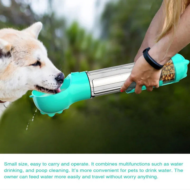 300ml Dog Water Bottle 4 in 1 Portable Pet Water Bowl Dispenser with Dog Whistle, Pet Travel Water Cup with Food Container
