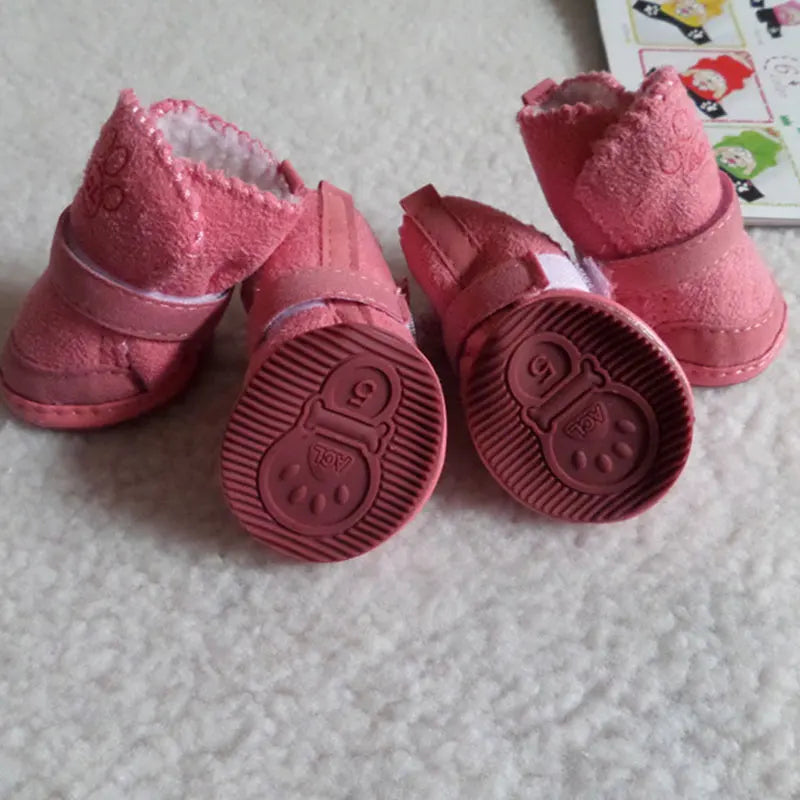 Small Dog Shoes 4pcs Thick Warm Rain Snow Carton Boots Walking Puppy Sneakers Dog Accessories
