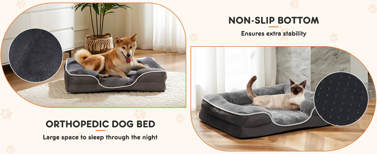 Orthopedic Dog Bed Memory Foam Pet Bed for Small Dogs with Washable Removable Cover Non-Slip Base Waterproof Liner