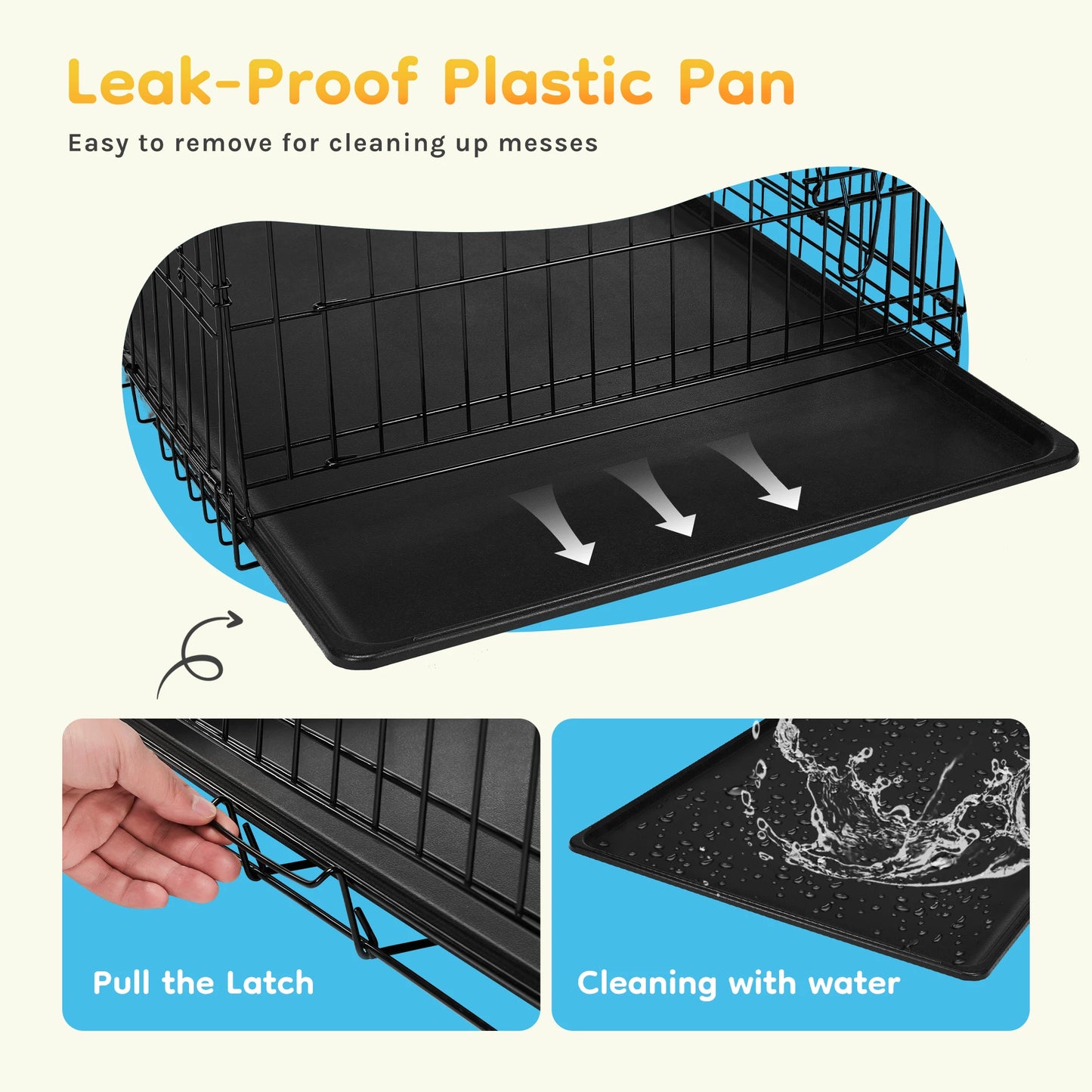 JHK Single Door 30 Inch Folding Metal Wire Dog Cage with Plastic Leak-Proof Pan Tray Small Dog Kennel for Indoor Outdoor