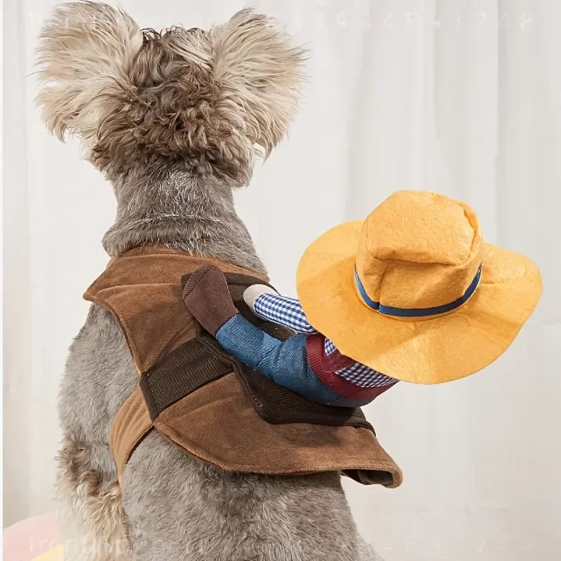 Halloween Pet Dog Costume Funny Riding Cowboy Knight Transformation Outfit Creative Quirky Dog Clothes For Golden Retriever Teddy Halloween Party Cosplay Apparel