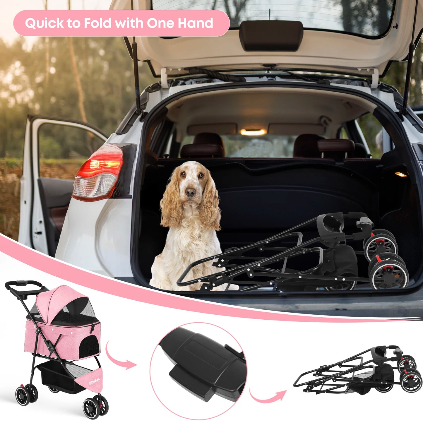 Pet Stroller For Small Dogs, Travel Portable Dog Stroller, Foldable Dog Carrier Strolling