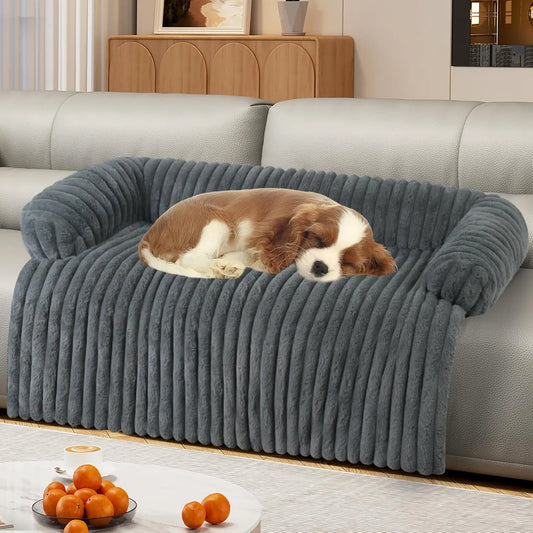 Luxurious Washable Dog Couch Bed, Removable Waterproof Sofa Protector, Calming Pet Bed Mats for Small Dogs