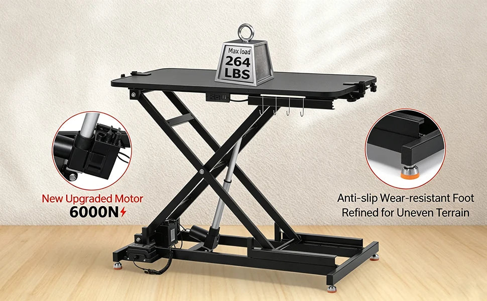 Electric Dog Grooming Table, Height Adjustable Pet Grooming Table with Arm, 264LBS Capacity, Anti-Slip Top & Tool Organizer, for Home/Professional Use, Black