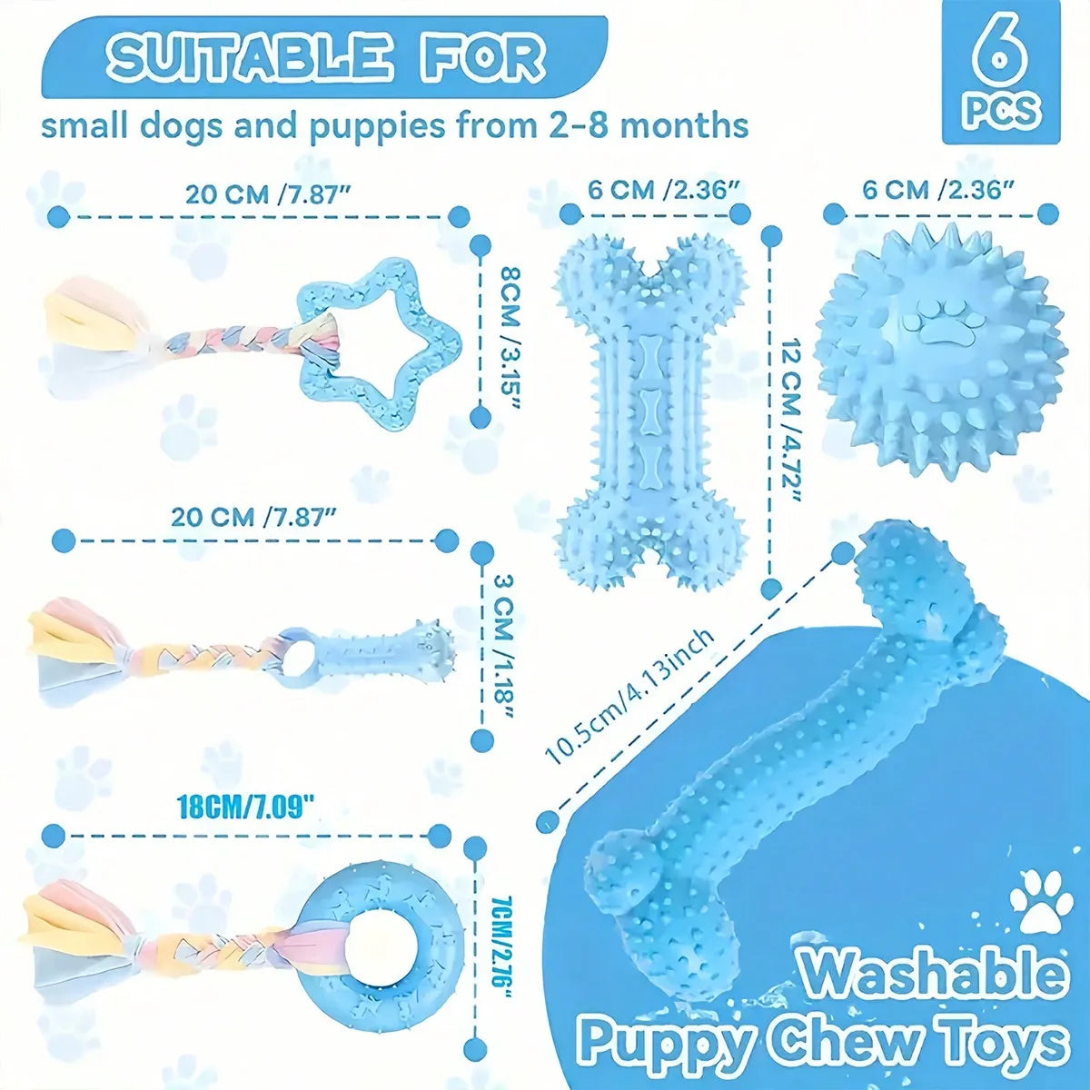 6-Piece Pink Rubber Dog Chew Toy Set with Braided Rope, Spiky Ball & Bone Shapes for Small Dogs