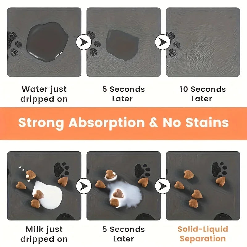 Absorbent Placemat For Dogs, Pet Feeding Mat For Food And Water Bowls, Waterproof Rubber Backing Quick Dry Water Dispenser Mat