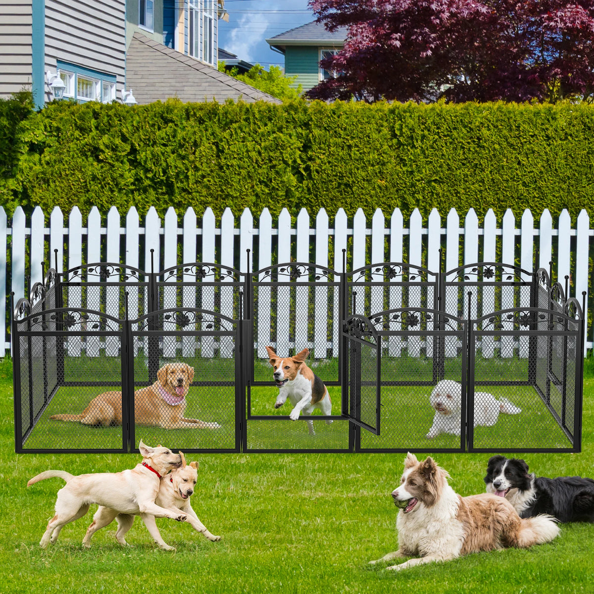 8 Panels DIY Heavy Duty Dog Playpen Pen Outdoor Indoor Dog Puppy Metal Fence with Waterproof Fertility Pad for Whelping, Training