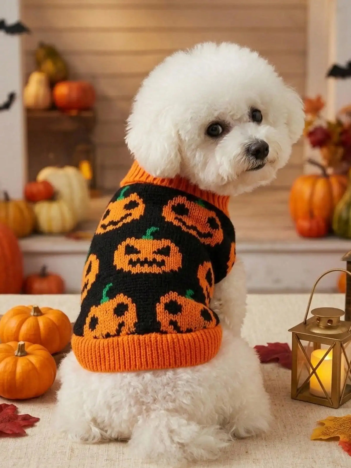 Pumpkin Face Printed 1 piece Sweater for Small And Medium Sized Dogs Halloween Ghost Festival Color Blocked Warm Knitted Sweater Pet Clothing