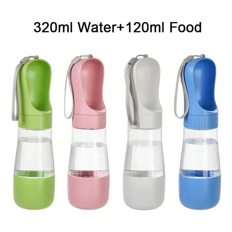 Portable Dog Water Bottle 320ML With Food Container Travel 2 in 1 Pet Water Dispenser For Small, Medium, and Large Dogs Drinking Bowls
