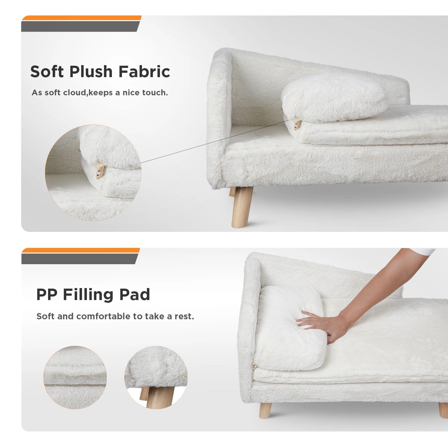 Elevated Bed for Small Dogs, Nordic Pet Bed with Cozy Waterproof Pad, Pet Sofa Bed with Sturdy Wood Legs