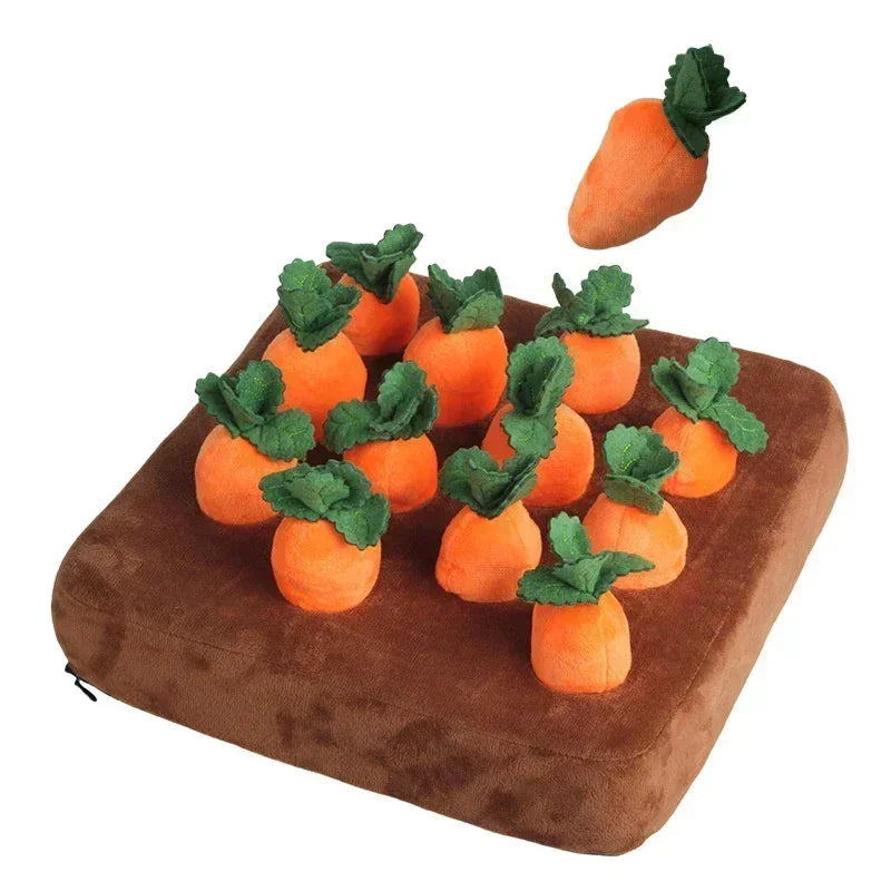 Innovative Dog Toys Snuffle Mat for Small Dogs Plush Carrot Toy Mat Plush Vegetable Field with 6 Pull Carrot Interactive Toys