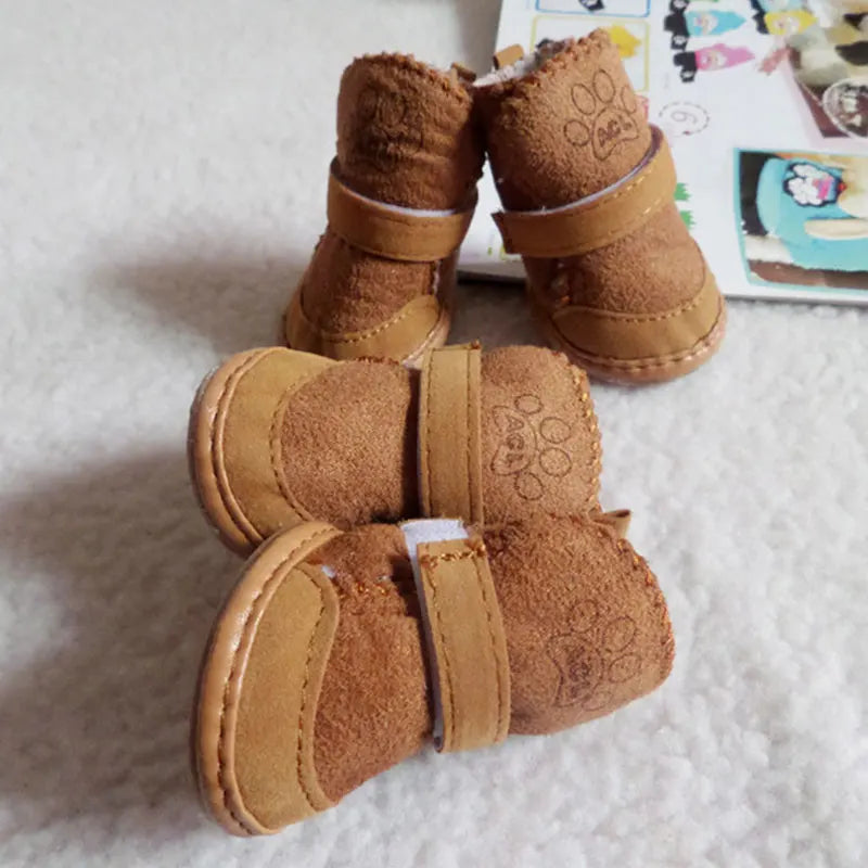 Small Dog Shoes 4pcs Thick Warm Rain Snow Carton Boots Walking Puppy Sneakers Dog Accessories