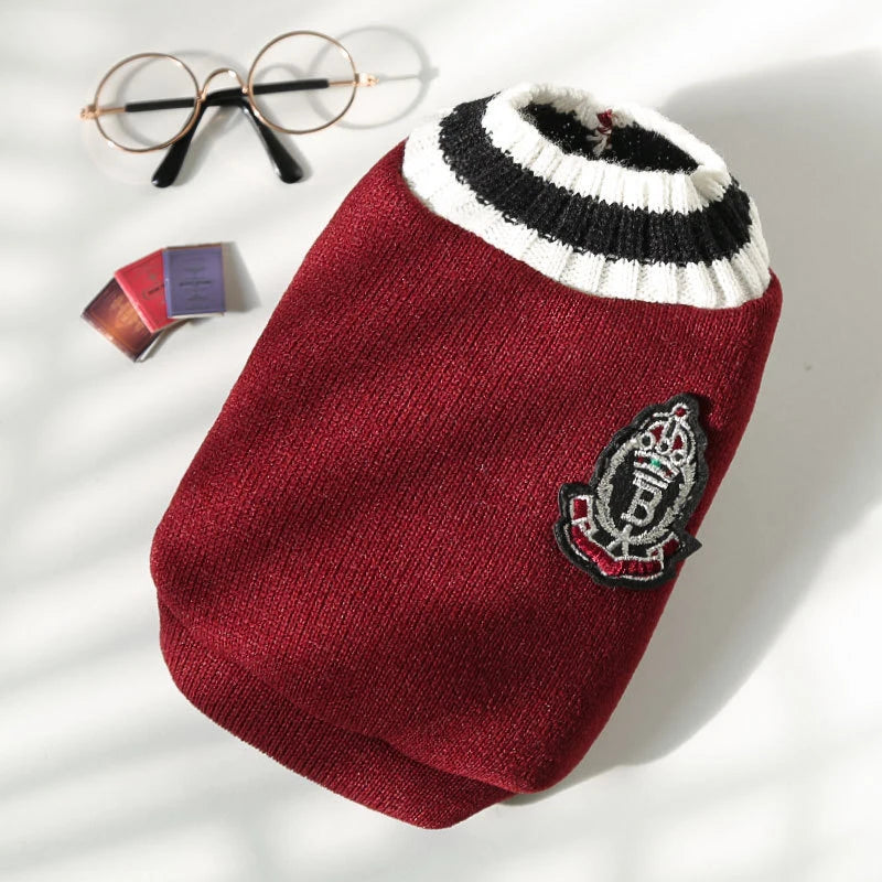 Winter Warm Pet Dog Sweater College Style V-neck Puppy Knitwear For Small Dogs Puppy Vest Clothes Kitty Jacket Outfits
