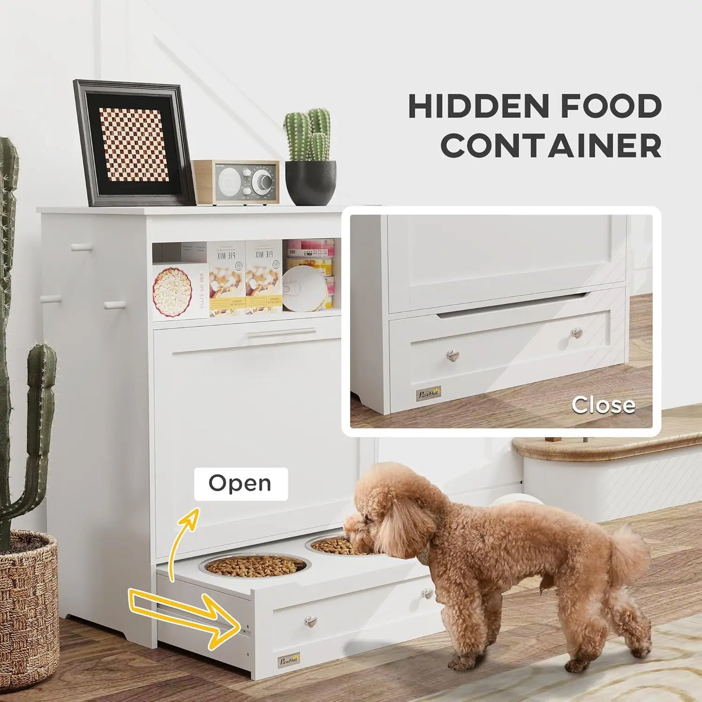 Dog Feeding Station with Raised Bowls & Storage Cabinet, Pet Feeder Cabinet Container with Hanger for Feeding &, Customized