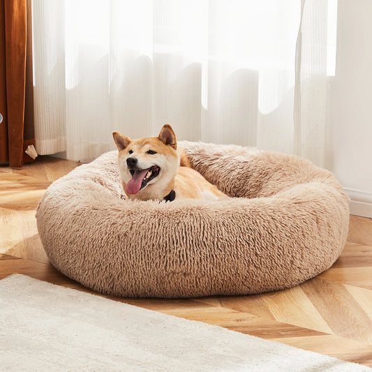 Calming Dog Bed for Small to Large Dogs Washable Pet Bed Anti-Slip Round Fluffy Plush Faux Fur Dog Bed