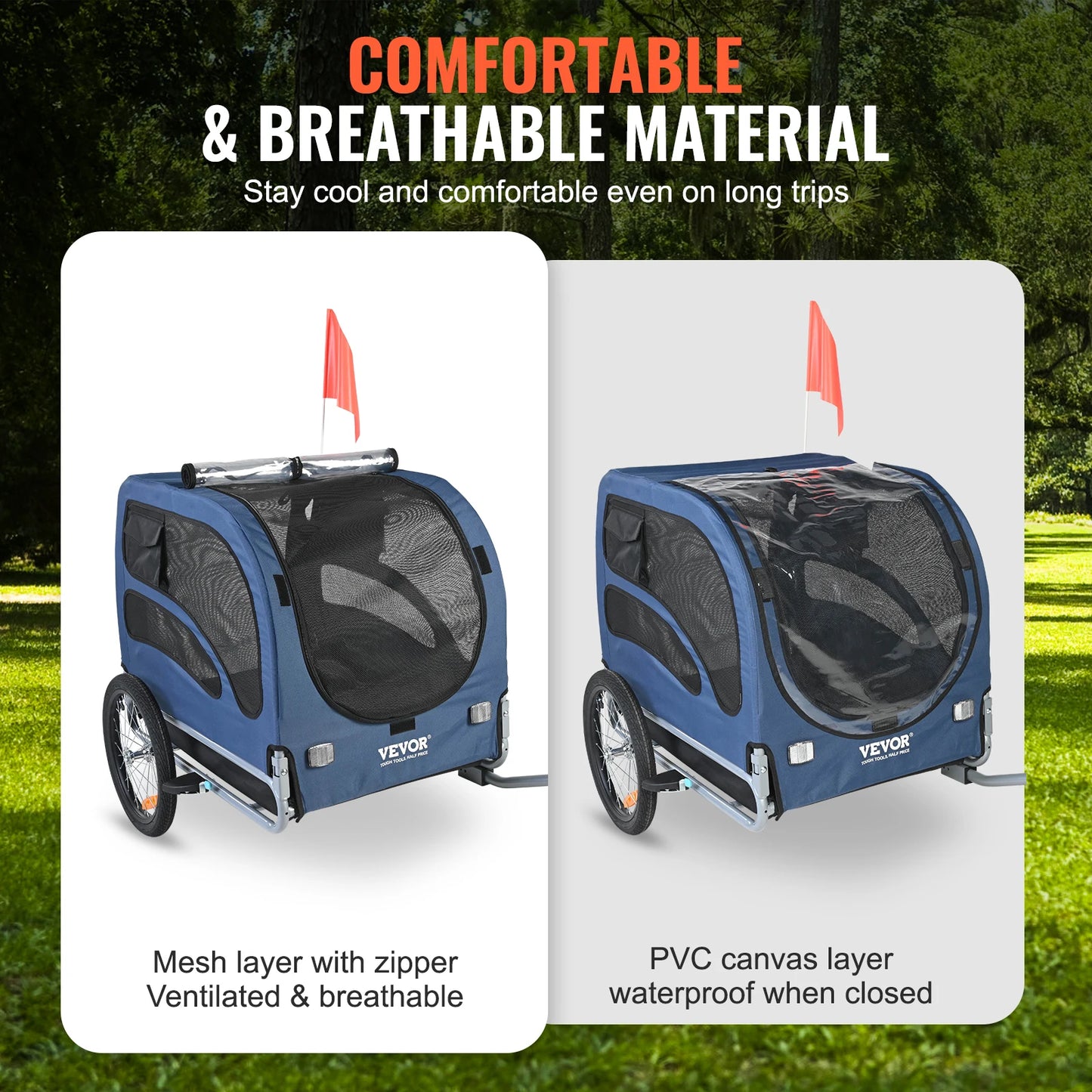 Bicycle Carrier for Small to Medium Dogs, Trailer with Coupler, Reflectors, Flag, and Collapsible to Store Up to 100lbs