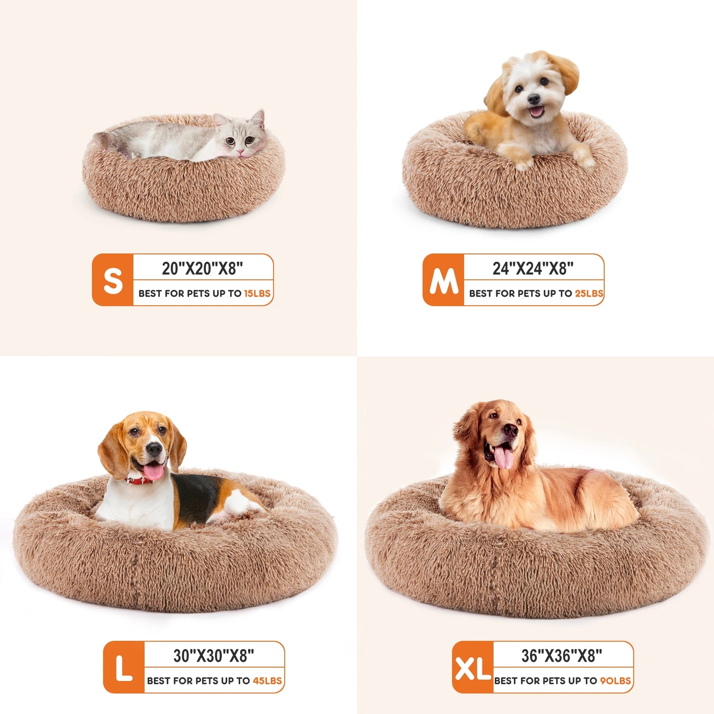 Calming Dog Bed for Small to Large Dogs Washable Pet Bed Anti-Slip Round Fluffy Plush Faux Fur Dog Bed