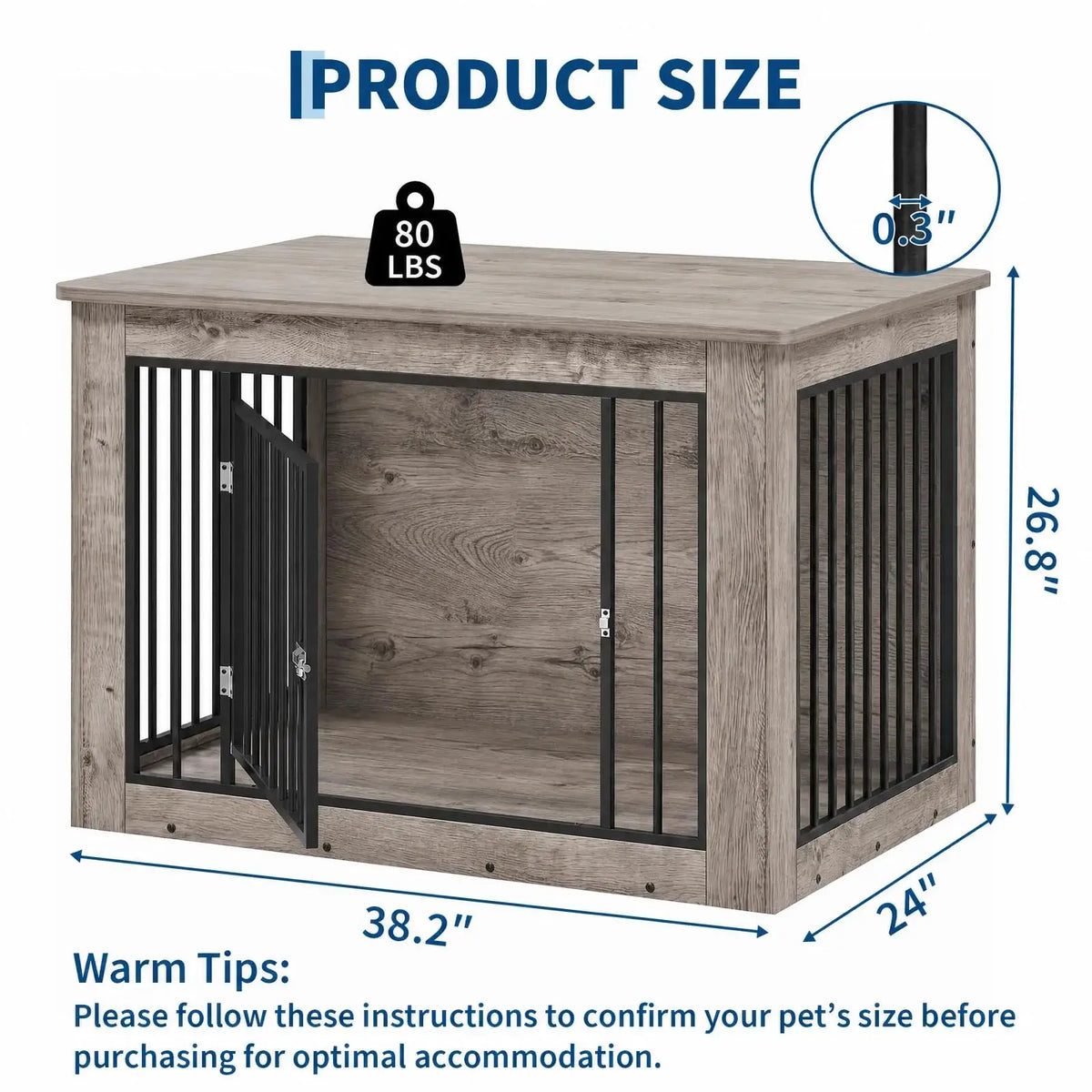 Furniture Style Dog Crate End Table Wooden Kennel For Dogs Brown 38.2 X 24 X 26.8 Inch Chew Resistant Build 2 Doors With Safety Latch Adjustable Legs Good Ventilation Fits Small to Medium Dogs Up  to 75 Lbs