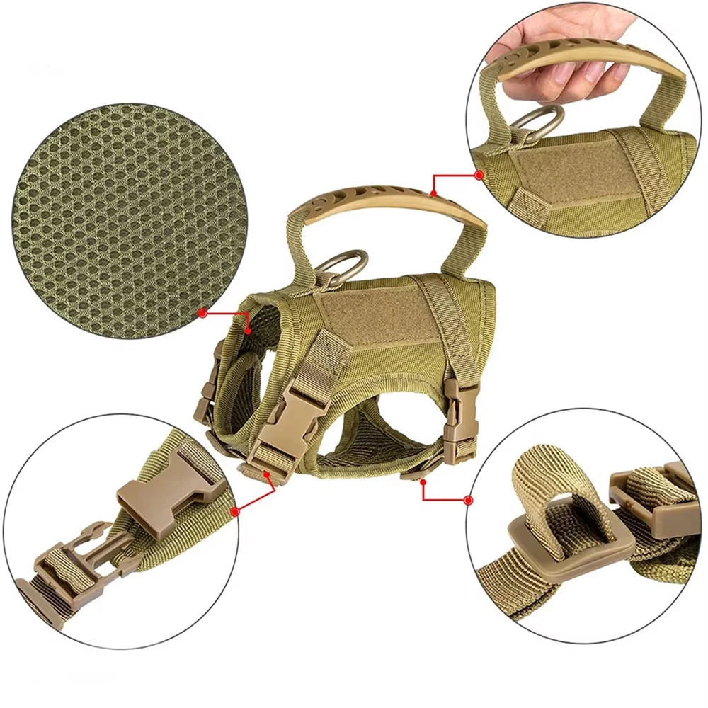 Tactical Puppy Harness Leash Set For Small Dogs, Adjustable Harnesses Vest For Training Walking Military Dog Accessories
