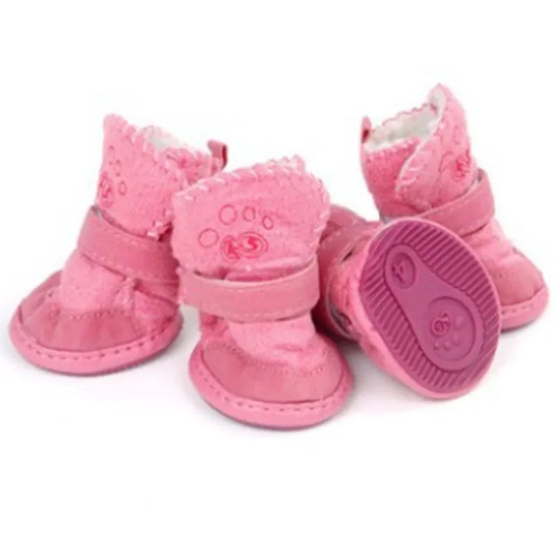 Small Dog Shoes 4pcs Thick Warm Rain Snow Carton Boots Walking Puppy Sneakers Dog Accessories