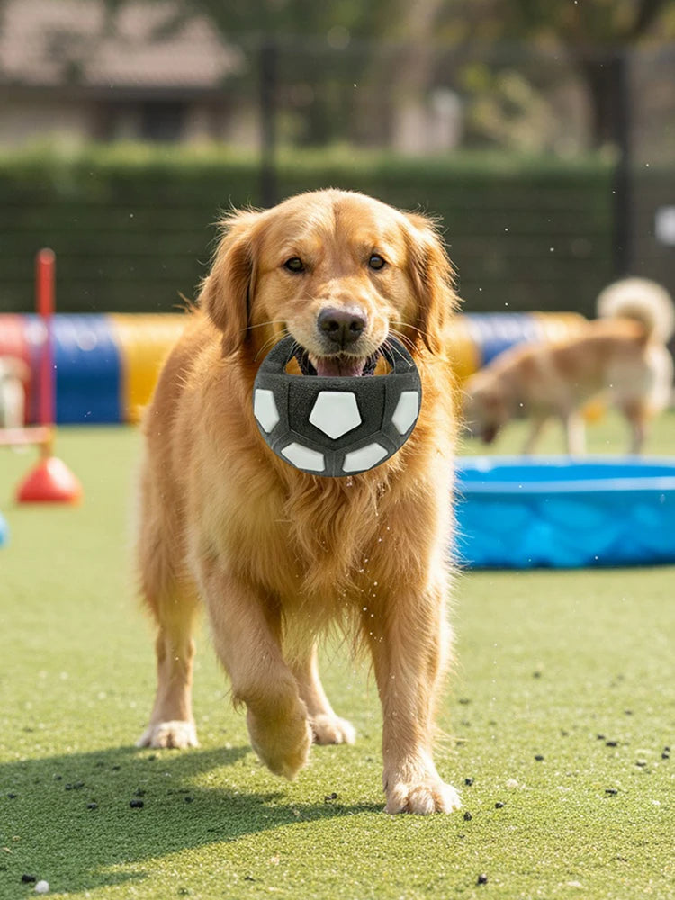 Dog Calming Ball with Handle Football Shape Interactive Squeaky Toy for Small Medium Large Breeds