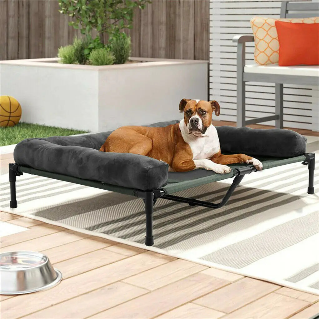 Dog Bed for Dogs Indoor Outdoor Elevated Pet Lounger Bed with Detachable Plush Bolster Cooling  Summer L XL 2XL