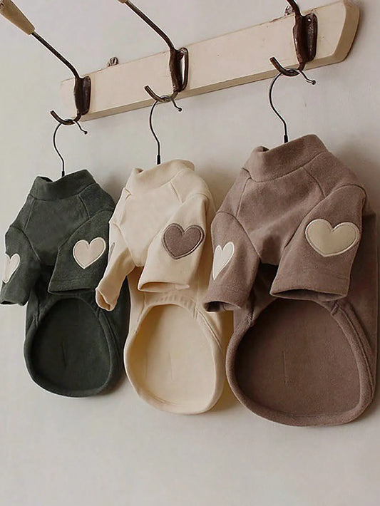 Soft Fleece Pet Hoodie with Heart Patch Design for Small Dogs
