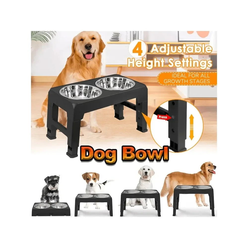 Dog Bowl, Adjustable Elevated Dog Bowls for all Stages of Growth, Durable Plastic Stainless Steel, Raised Pet Feeding Station