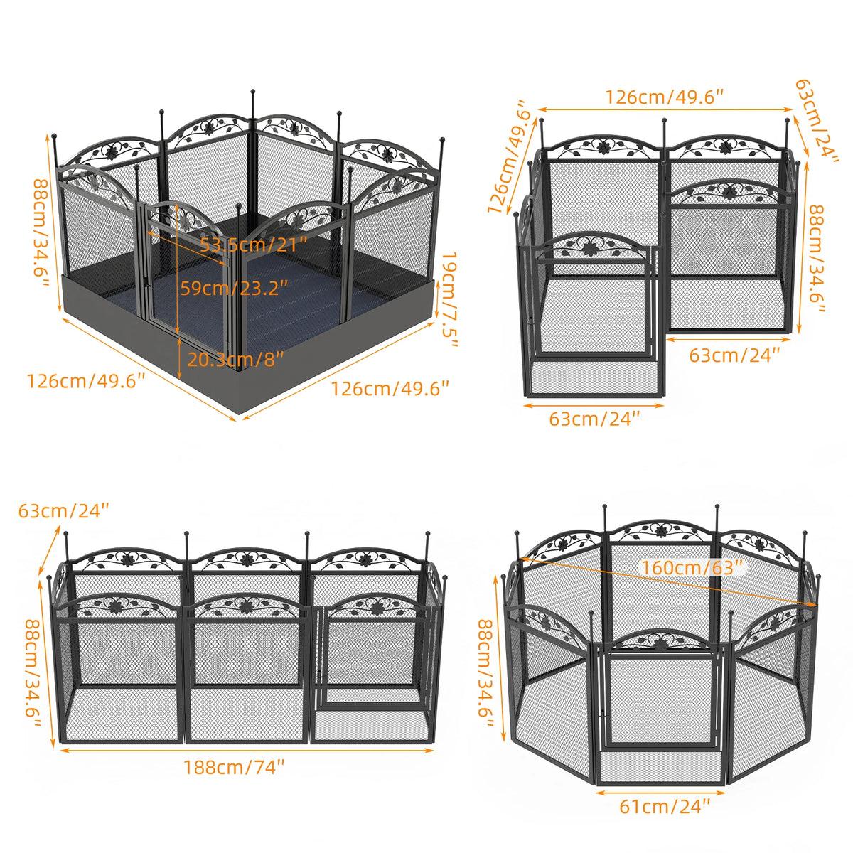 8 Panels DIY Heavy Duty Dog Playpen Pen Outdoor Indoor Dog Puppy Metal Fence with Waterproof Fertility Pad for Whelping, Training