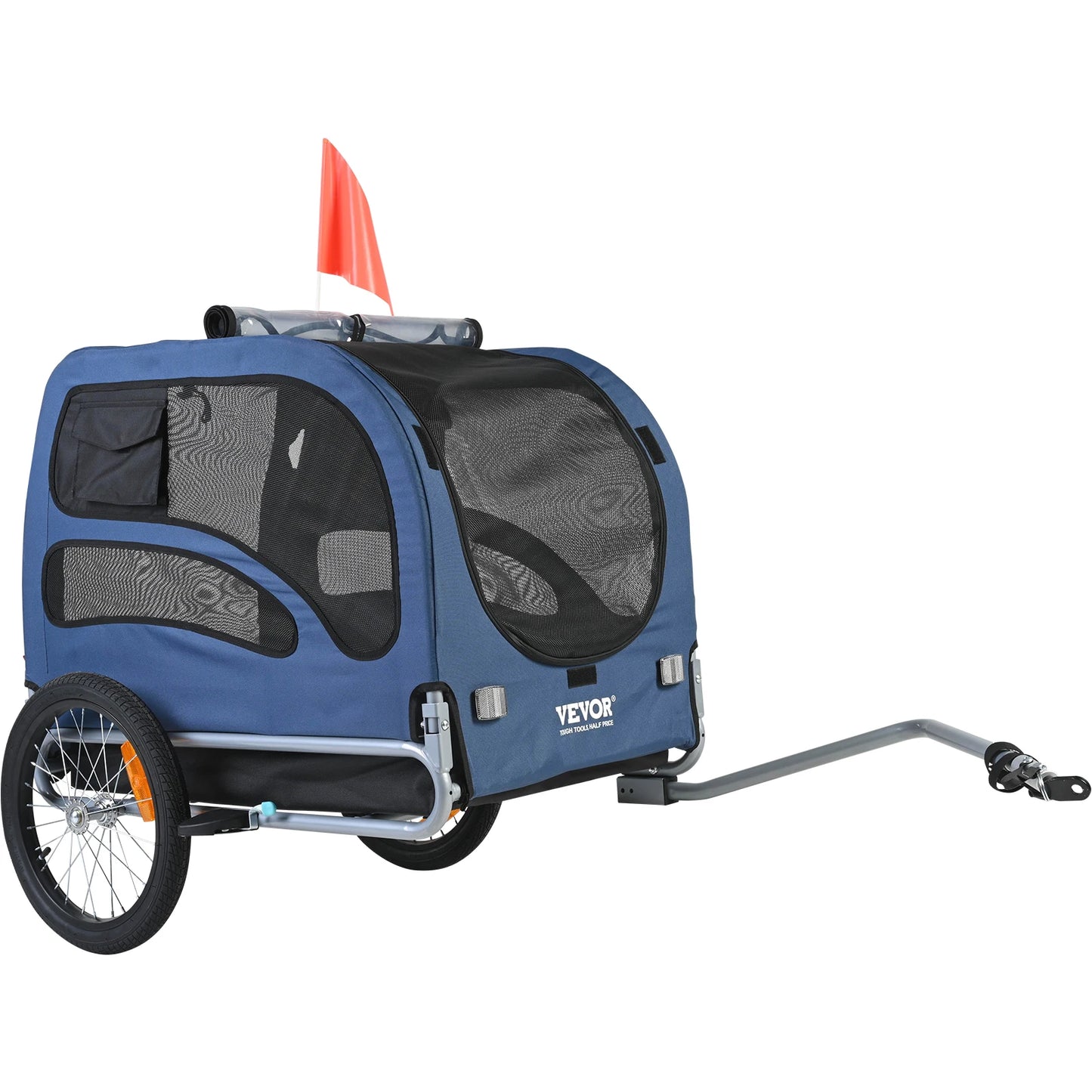 Bicycle Carrier for Small to Medium Dogs, Trailer with Coupler, Reflectors, Flag, and Collapsible to Store Up to 100lbs