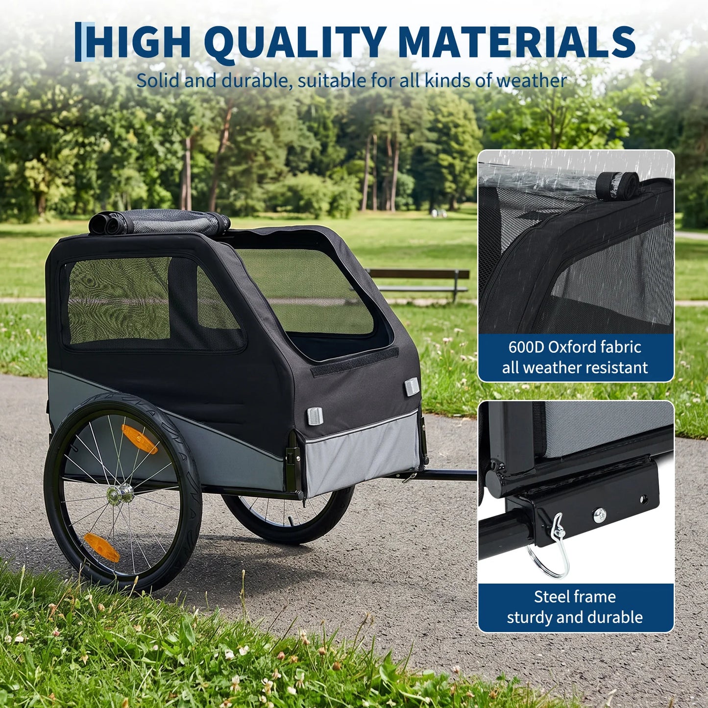 Foldable Dog Bike Trailer, Heavy Duty Steel Frame Pet Bike Carrier, 100 LBS Capacity Oxford Fabric Dog Carrier Bicycle Trailer with Mesh Window Reflectors for Small, Medium, and Large Dogs, Black