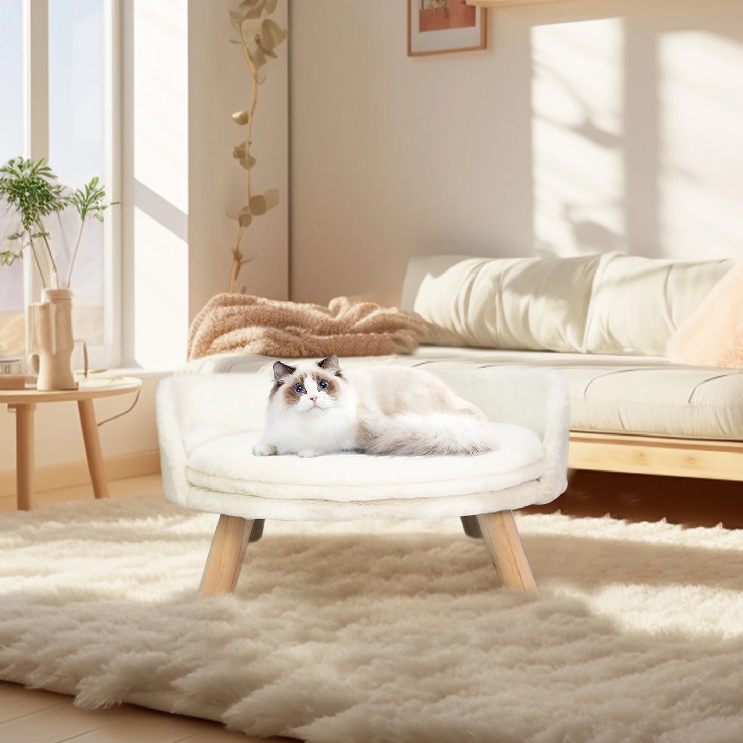 Elevated Dog Sofa Bed Raised Pet Chair Small Dog Couch Bed Removable Cushion Sleep House