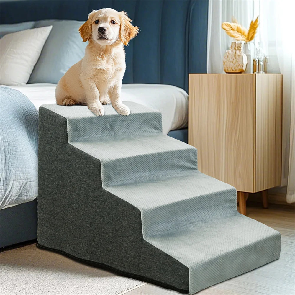 Small Dog Stairs, Ramp, Ladder High-Density Foam Sponge Dogs Sofa Removable and Washable Training Pet Ramp Stairs 3/4/5 Steps