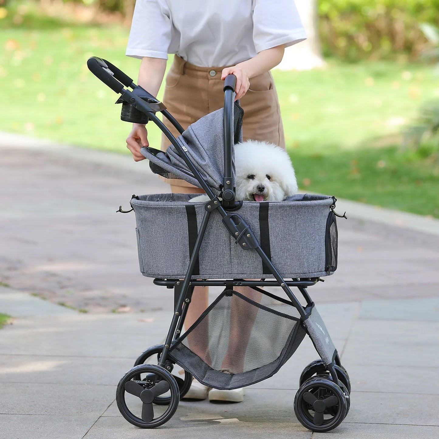 3 in 1 Pet Stroller with Removable Carrier, Folding Stroller for Small/Medium Dogs, Waterproof, All-Terrain, with Sun Screen