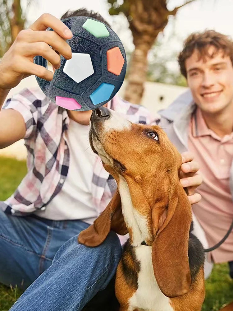 Dog Calming Ball with Handle Football Shape Interactive Squeaky Toy for Small Medium Large Breeds