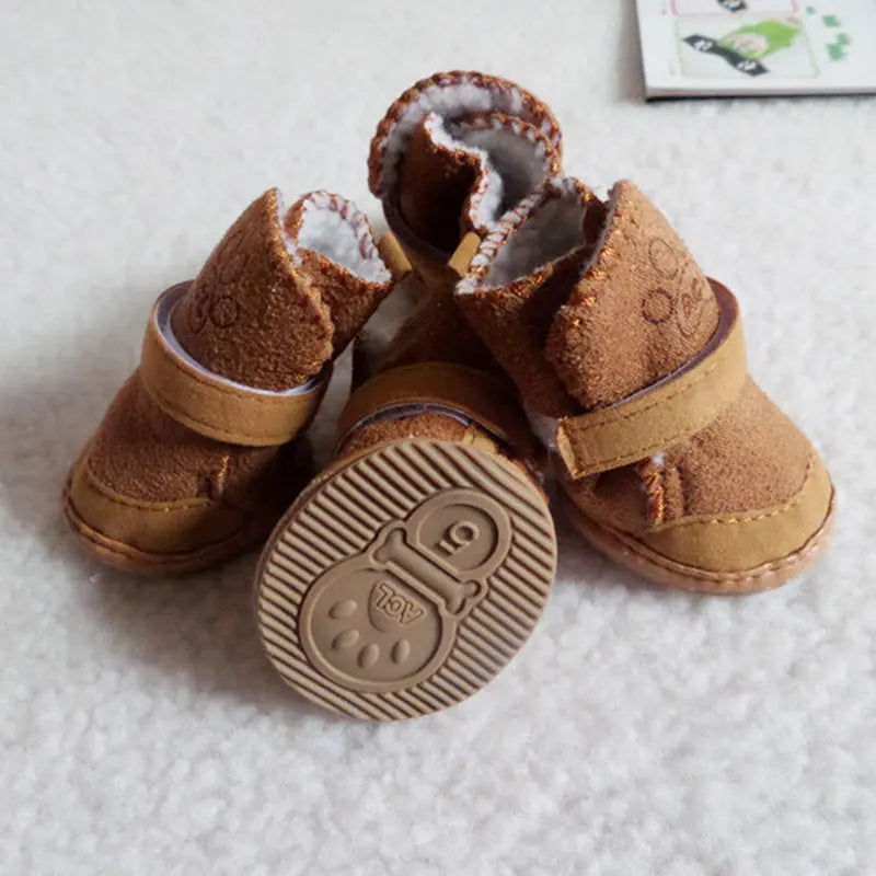 Small Dog Shoes 4pcs Thick Warm Rain Snow Carton Boots Walking Puppy Sneakers Dog Accessories