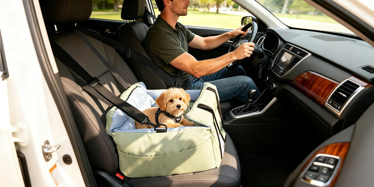 Portable Dog Car Seat Pet Dog Booster Seat Puppy Travel Carrier Bed with Safety Belt Storage Pocket Removable Washable Cover