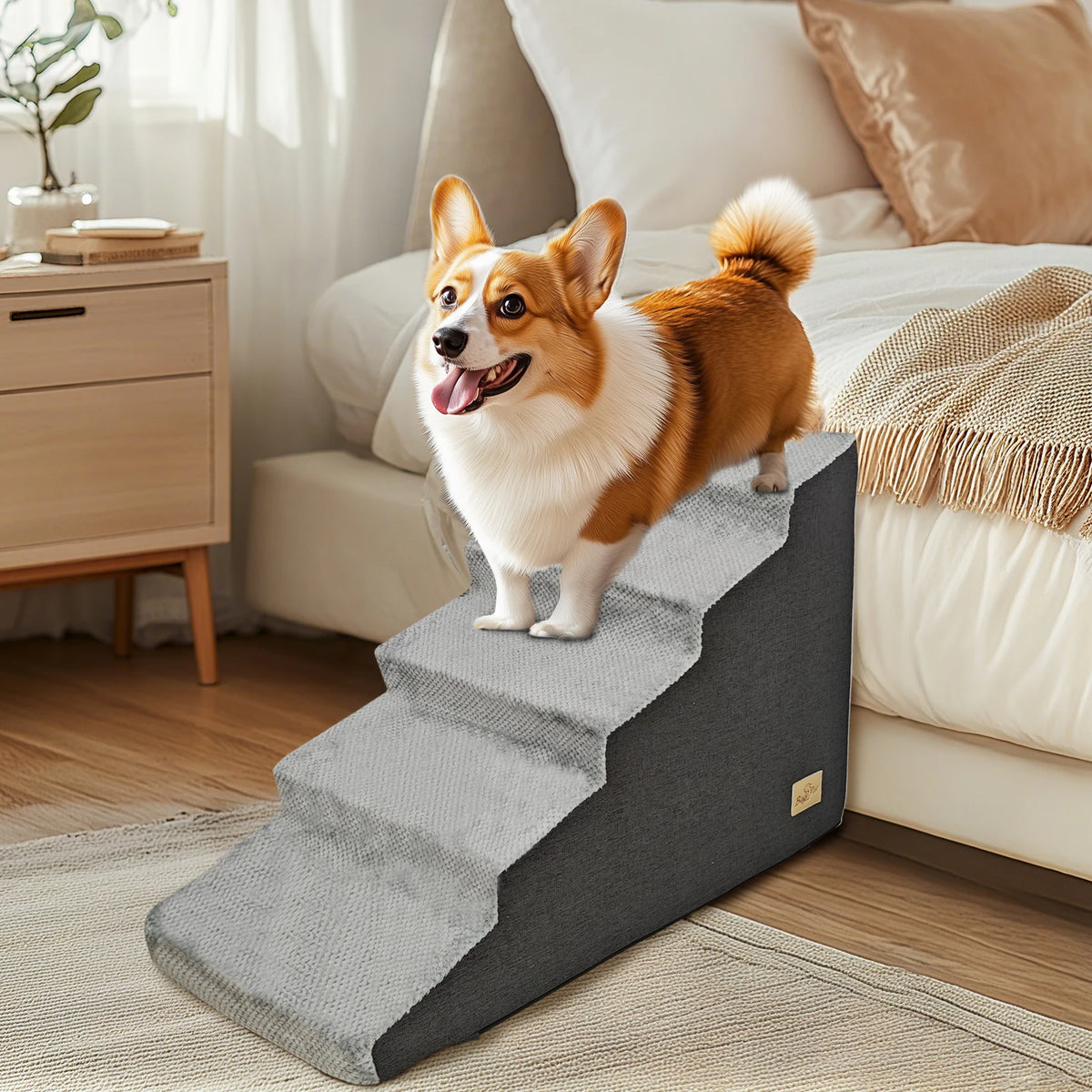Small Dog Stairs, Ramp, Ladder High-Density Foam Sponge Dogs Sofa Removable and Washable Training Pet Ramp Stairs 3/4/5 Steps